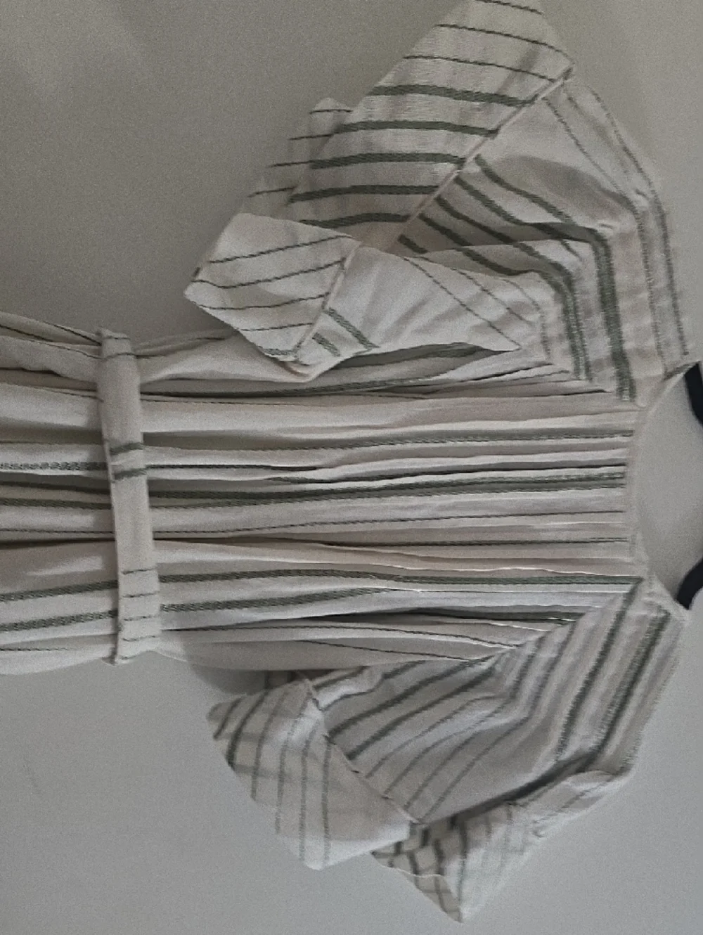 Button-Front White Maxi Dress with Sage Stripes and Self-Tie Waist - Picture 4 of 5